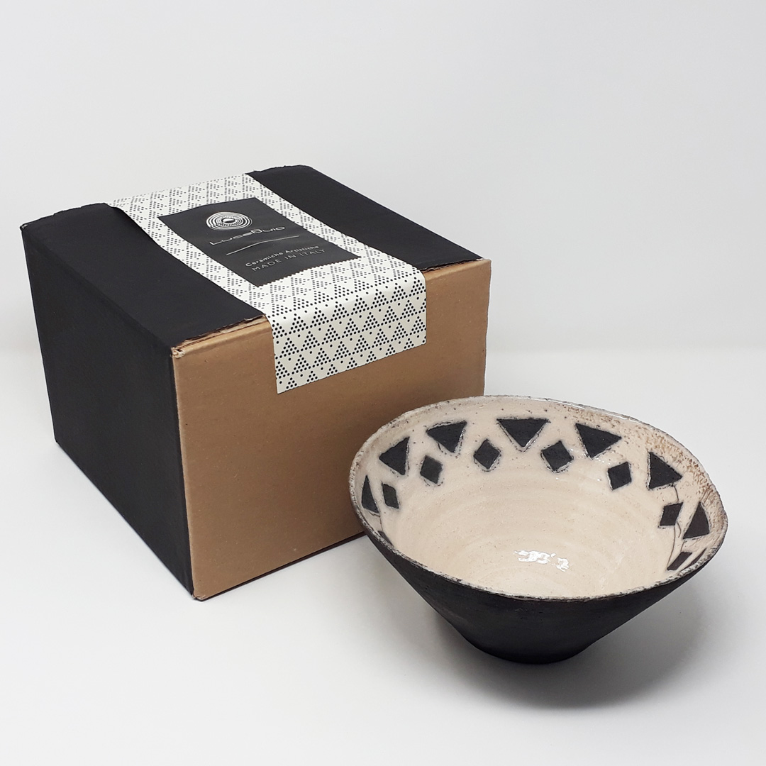 Lucebuio: Ciotola Ceramica Raku - Bianco/Nero - Ciotola design moderno